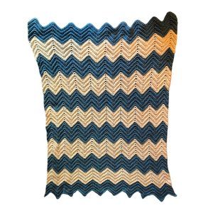 37 x 26 handmade blue and white afghan